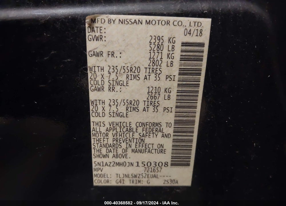 2018 NISSAN MURANO PLATINUM VIN: 5N1AZ2MH0JN150308