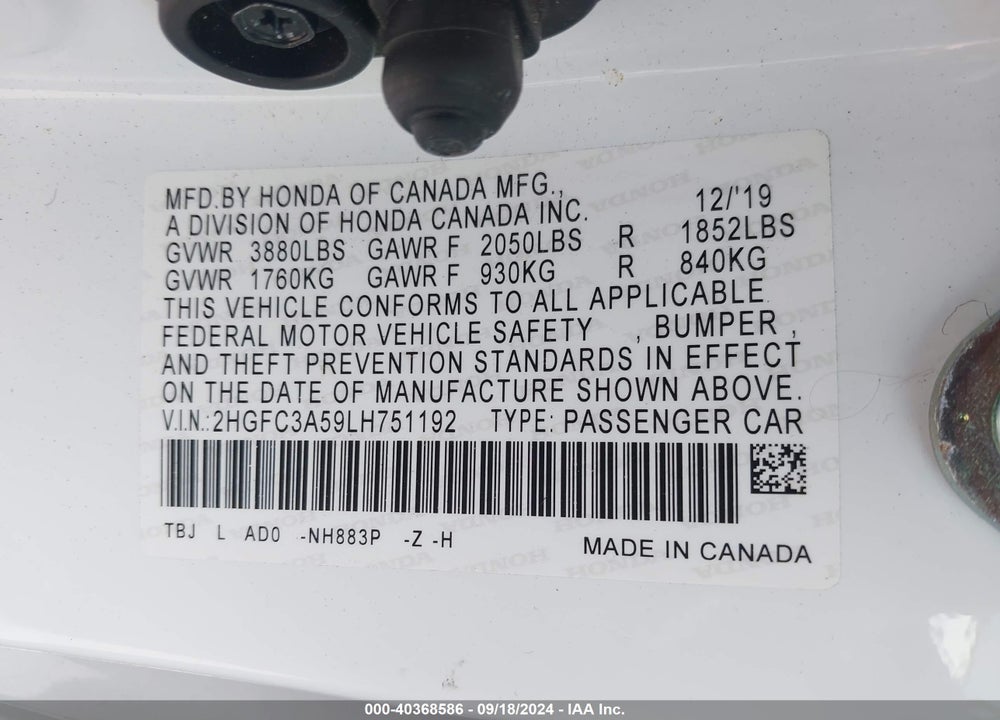 2020 HONDA CIVIC SI COUPE VIN: 2HGFC3A59LH751192