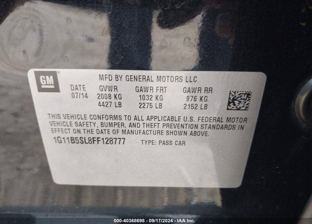 2015 CHEVROLET MALIBU LS VIN: 1G11B5SL8FF128777