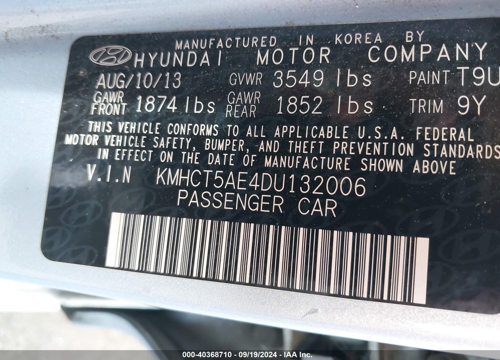 2013 HYUNDAI ACCENT GS VIN: KMHCT5AE4DU132006
