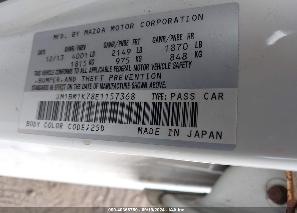 2014 MAZDA 3 I SPORT VIN: JM1BM1K78E1157368