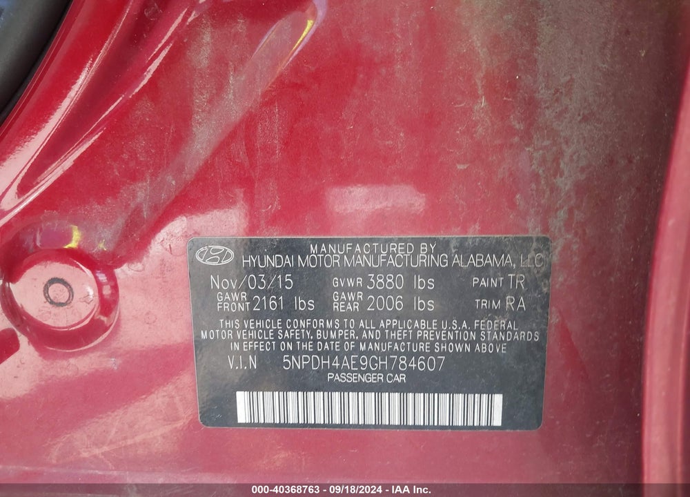 2016 HYUNDAI ELANTRA SE VIN: 5NPDH4AE9GH784607