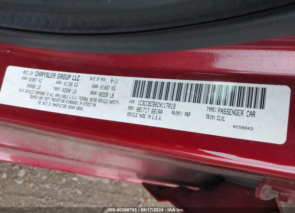 2012 CHRYSLER 200 VIN: 1C3CCBCB0CN117019