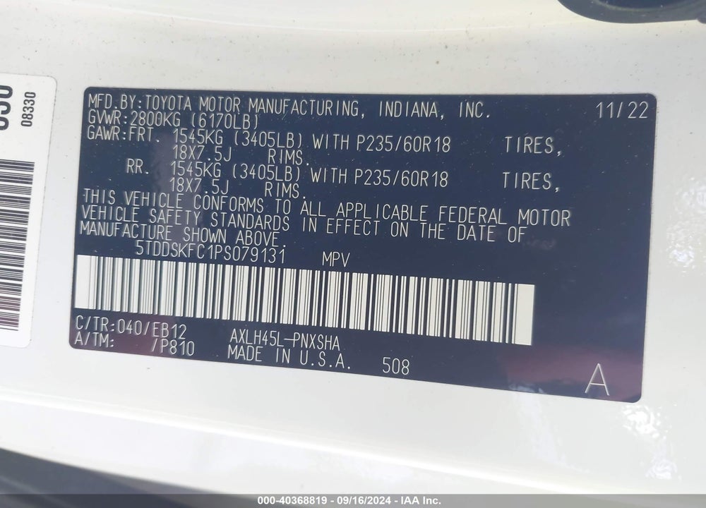 2023 TOYOTA SIENNA XSE VIN: 5TDDSKFC1PS079131