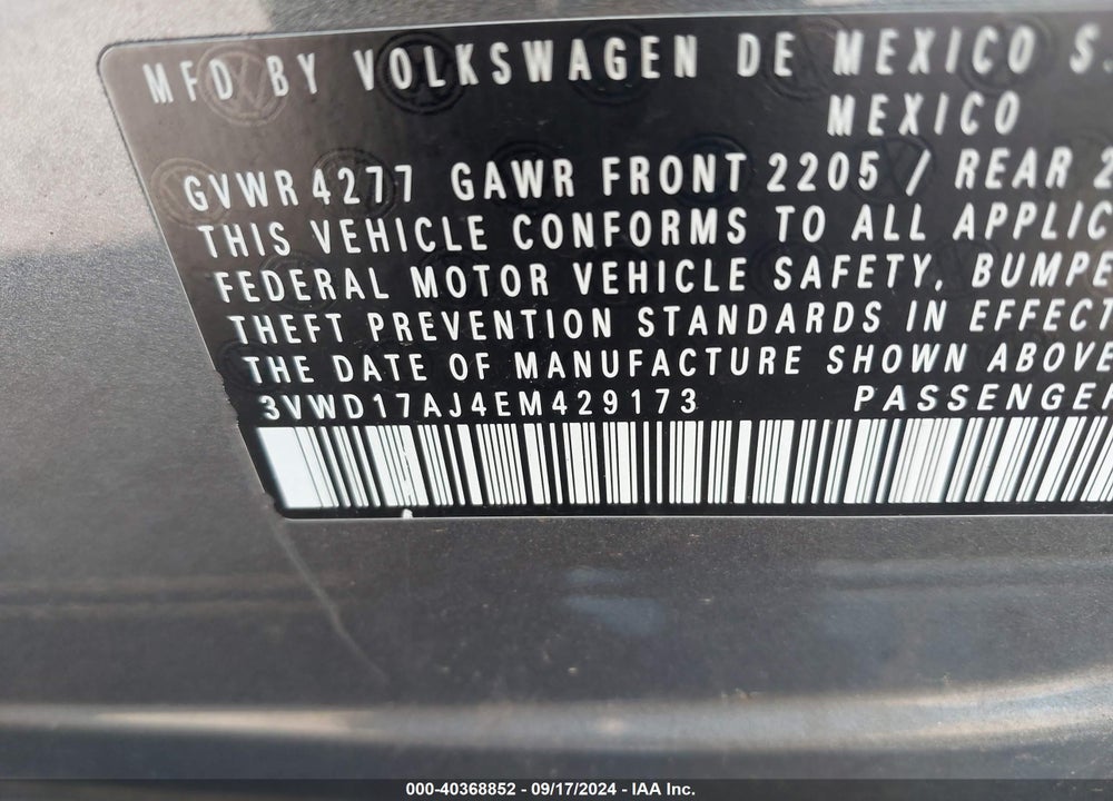 2014 VOLKSWAGEN JETTA 1.8T SE VIN: 3VWD17AJ4EM429173