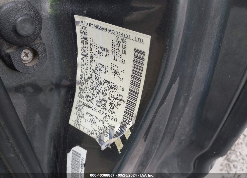 2006 NISSAN FRONTIER SE VIN: 1N6AD06W16C425820