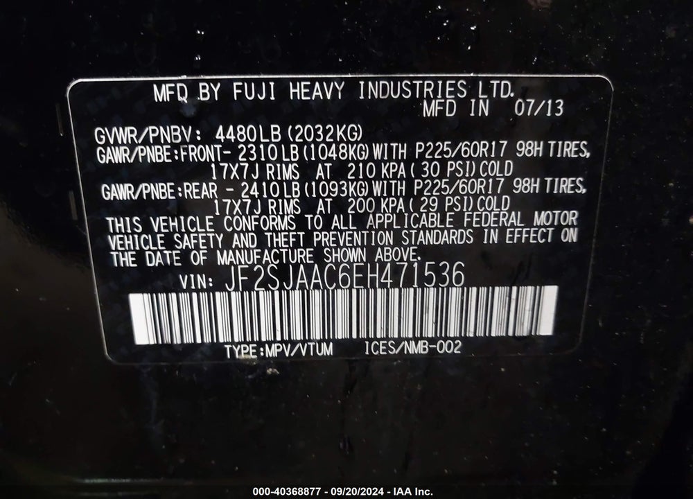 2014 SUBARU FORESTER 2.5I VIN: JF2SJAAC6EH471536