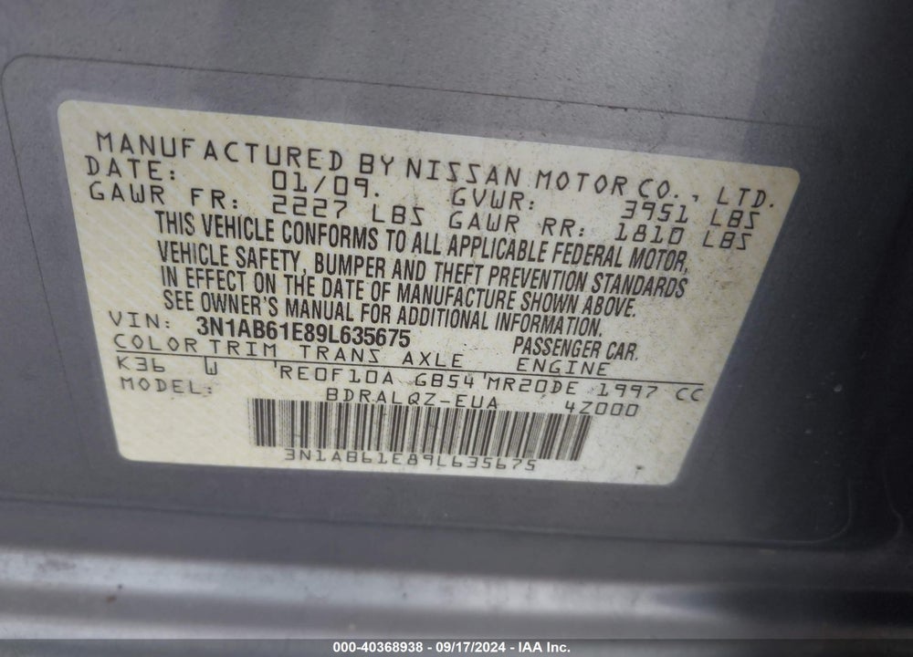 2009 NISSAN SENTRA 2.0 VIN: 3N1AB61E89L635675