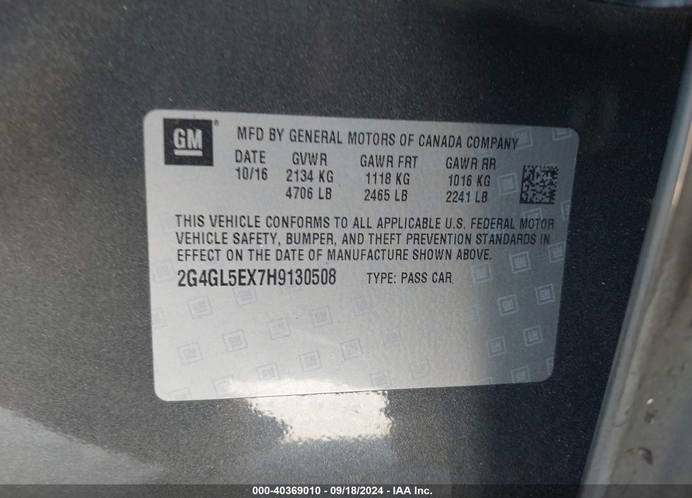 2017 BUICK REGAL TURBO SPORT TOURING VIN: 2G4GL5EX7H9130508