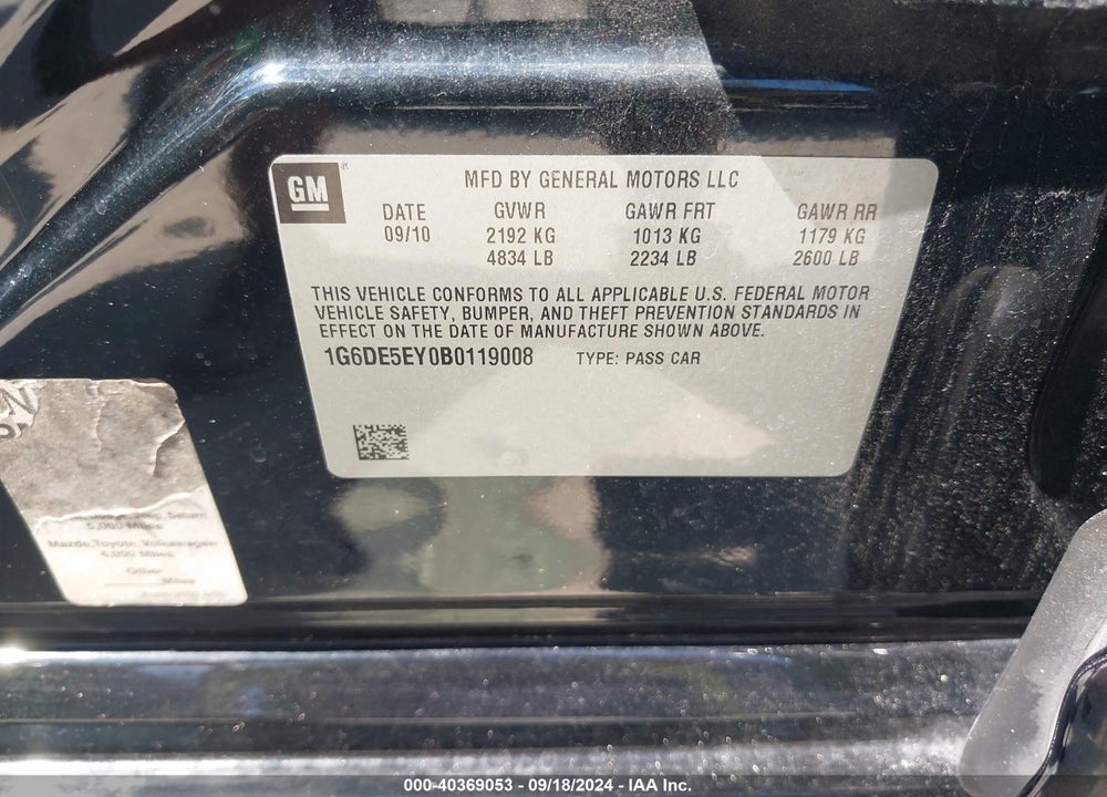 2011 CADILLAC CTS LUXURY VIN: 1G6DE5EY0B0119008