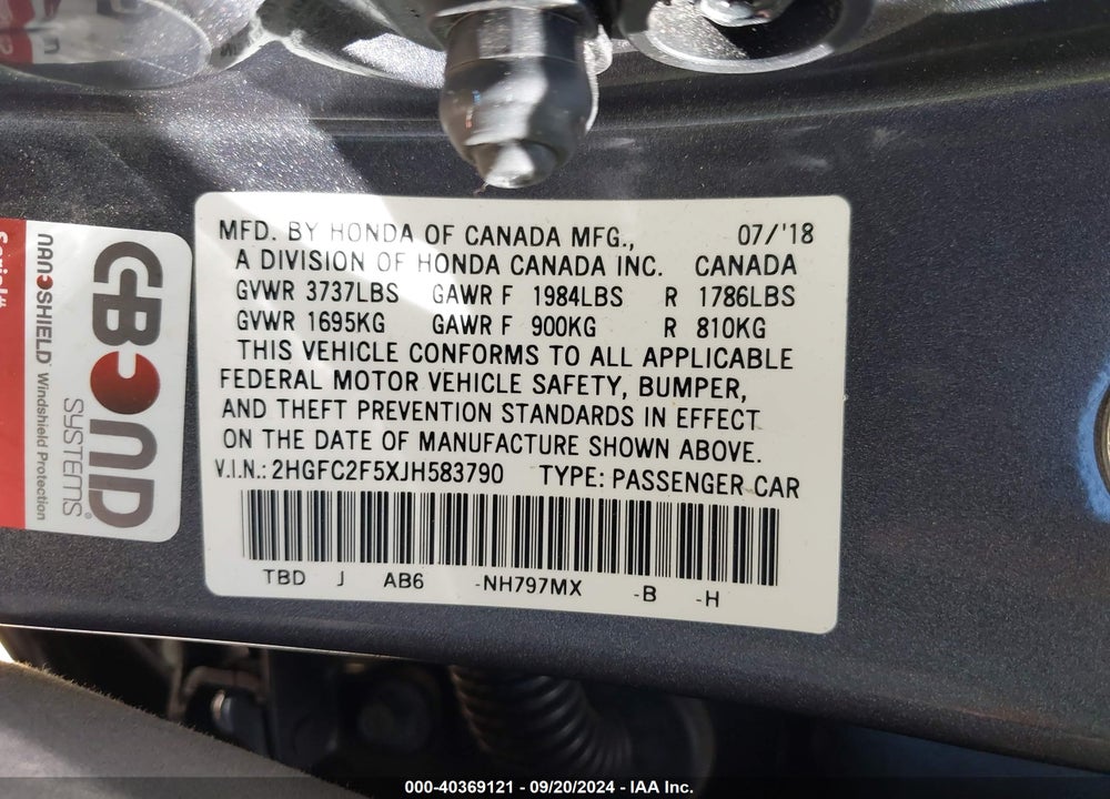 2018 HONDA CIVIC LX VIN: 2HGFC2F5XJH583790