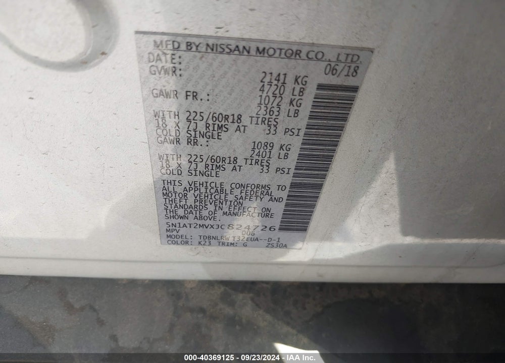 2018 NISSAN ROGUE SL VIN: 5N1AT2MVXJC824726