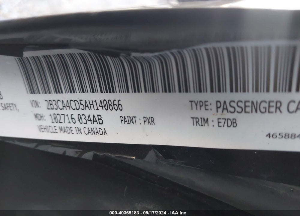 2010 DODGE CHARGER VIN: 2B3CA4CD5AH140866