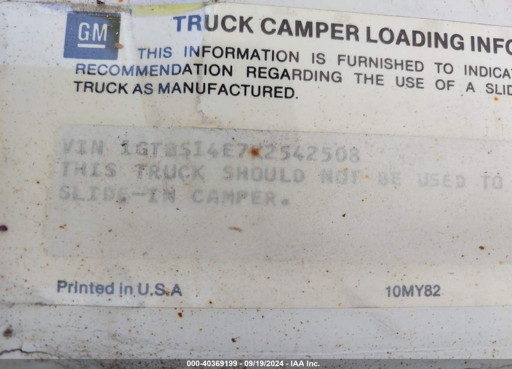 1989 GMC S TRUCK S15 VIN: 1GTBS14E7K2542508