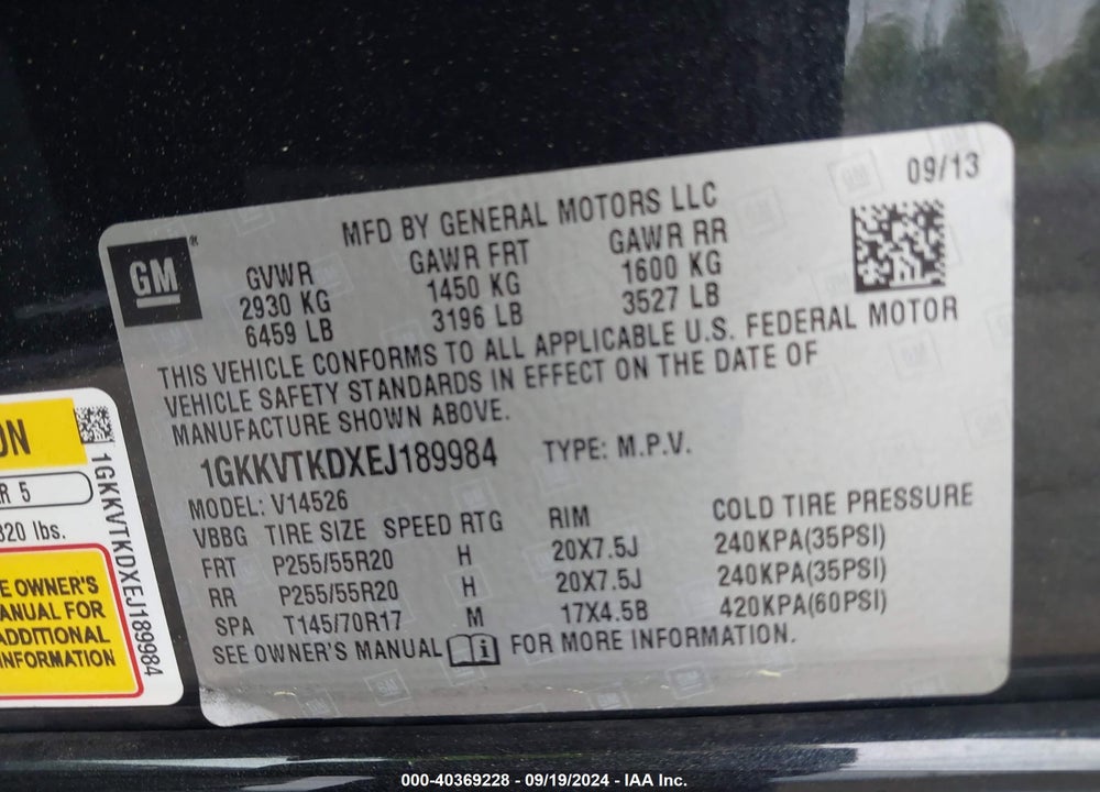 2014 GMC ACADIA DENALI VIN: 1GKKVTKDXEJ189984
