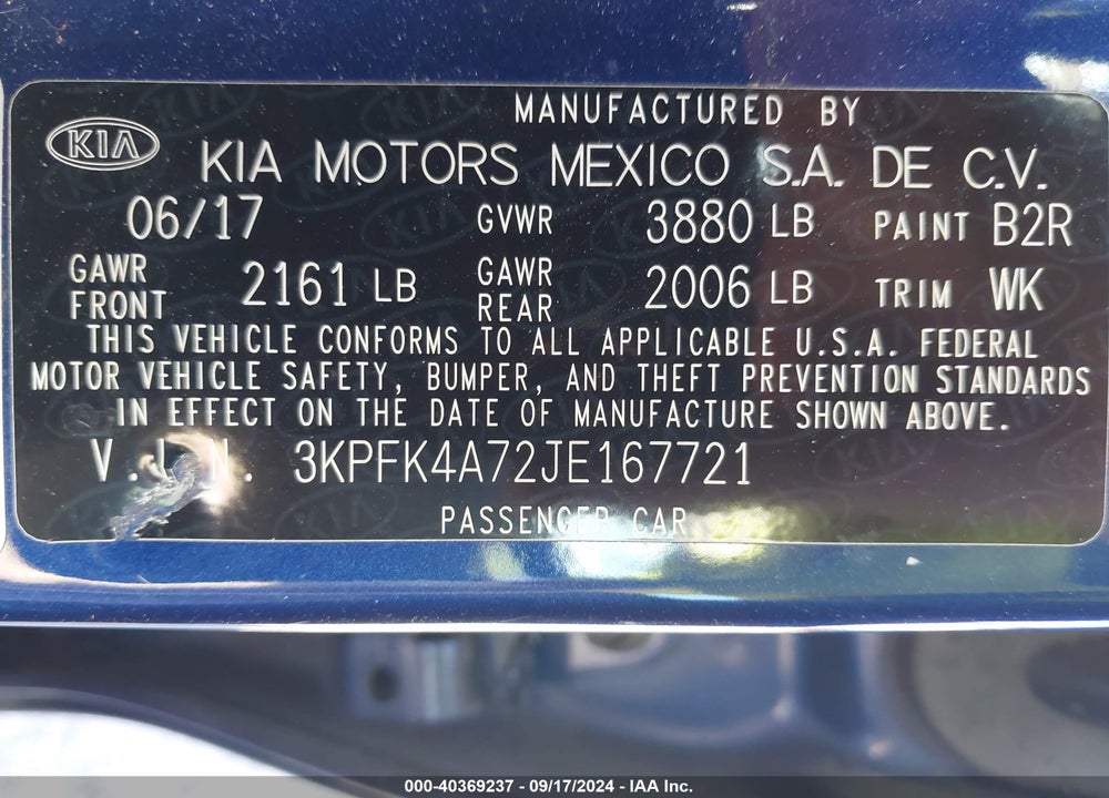 2018 KIA FORTE LX VIN: 3KPFK4A72JE167721