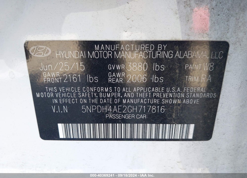 2016 HYUNDAI ELANTRA SE VIN: 5NPDH4AE2GH717816