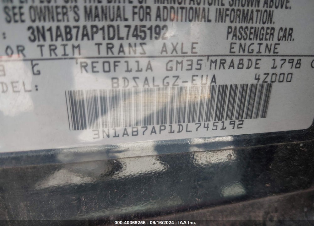 2013 NISSAN SENTRA VIN: 3N1AB7AP1DL745192