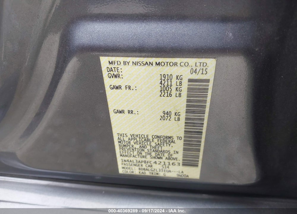 2015 NISSAN ALTIMA 2.5 S VIN: 1N4AL3AP8FC421163