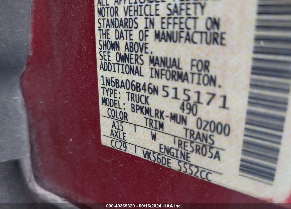 2006 NISSAN TITAN XE VIN: 1N6BA06B46N515171