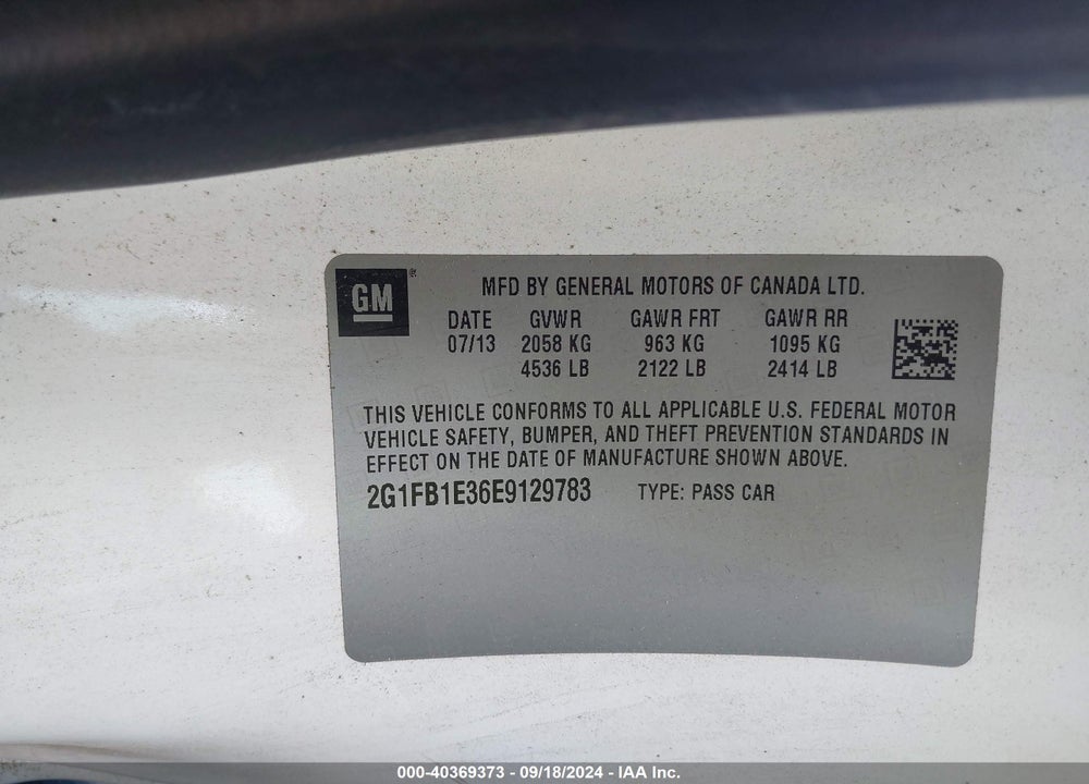 2014 CHEVROLET CAMARO 1LT VIN: 2G1FB1E36E9129783