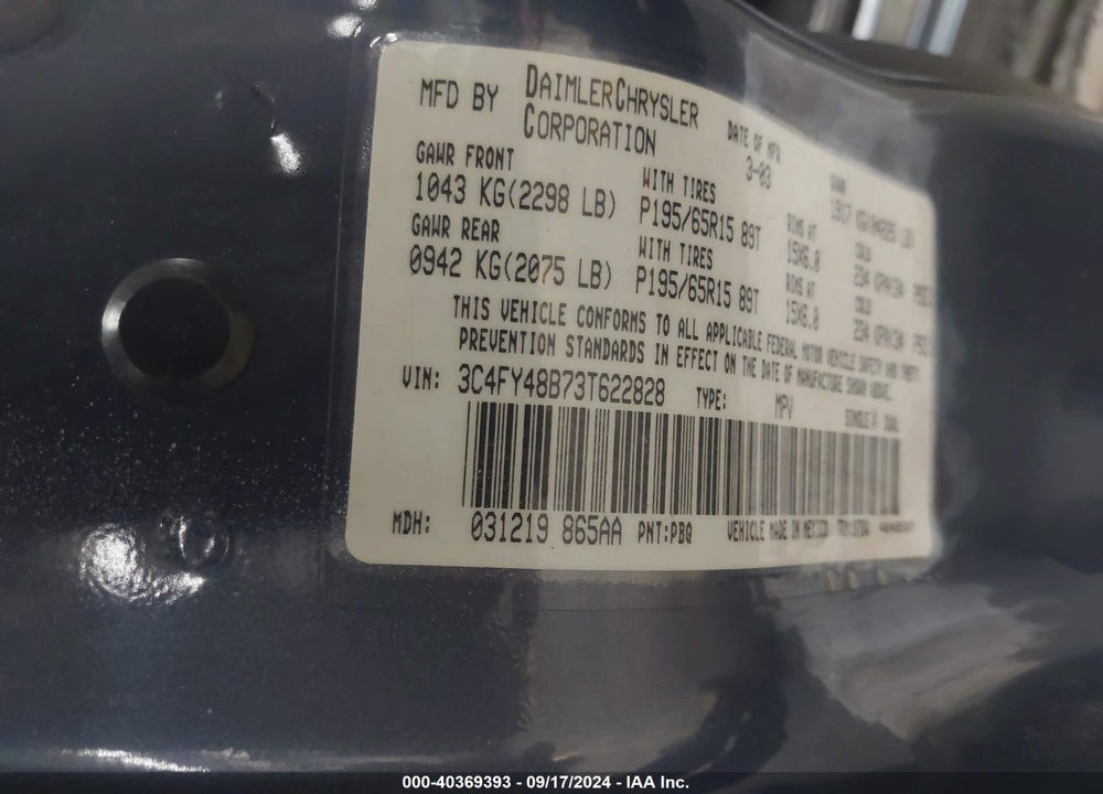 2003 CHRYSLER PT CRUISER VIN: 3C4FY48B73T622828