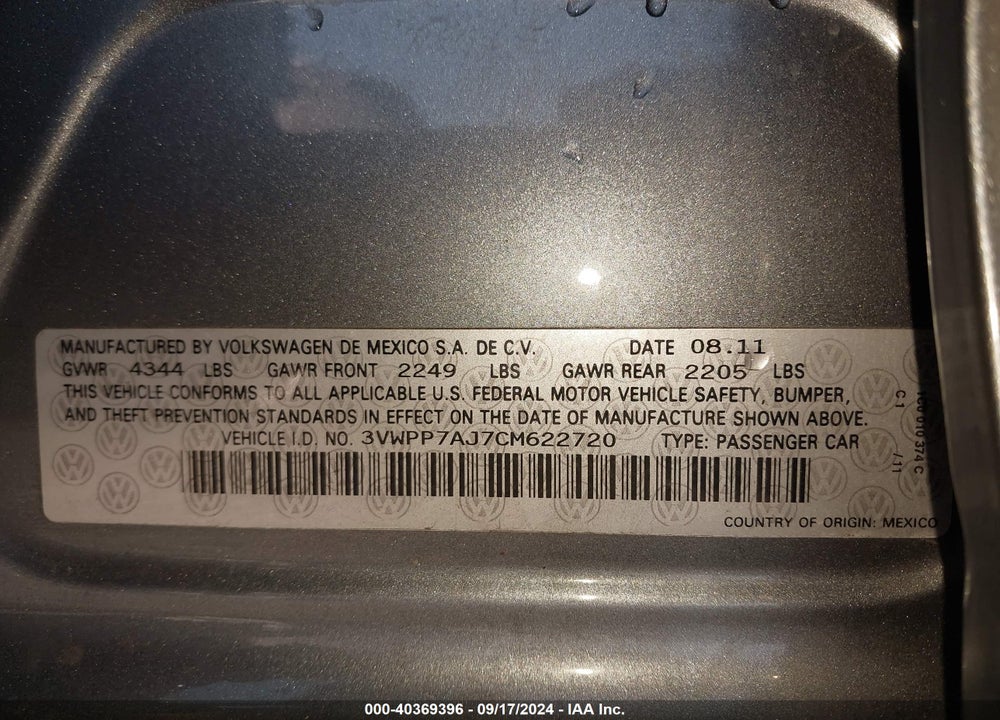 2012 VOLKSWAGEN JETTA SPORTWAGEN 2.5L S VIN: 3VWPP7AJ7CM622720