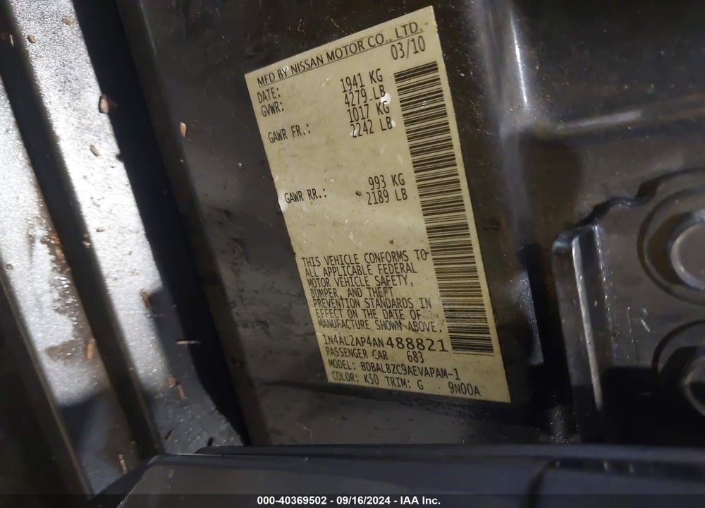 2010 NISSAN ALTIMA 2.5 S VIN: 1N4AL2AP4AN488821