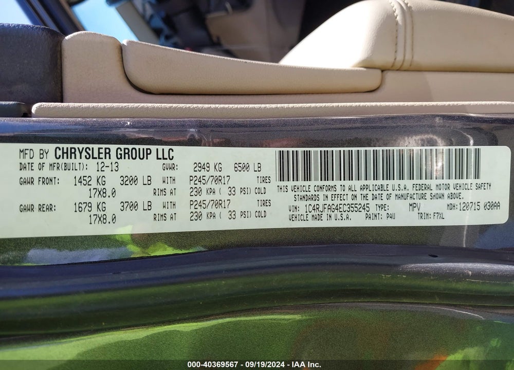 2014 JEEP GRAND CHEROKEE LAREDO VIN: 1C4RJFAG4EC355245