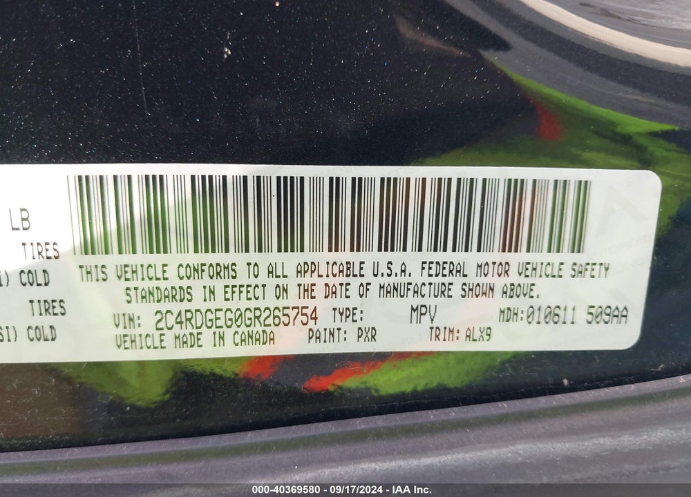 2016 DODGE GRAND CARAVAN R/T VIN: 2C4RDGEG0GR265754