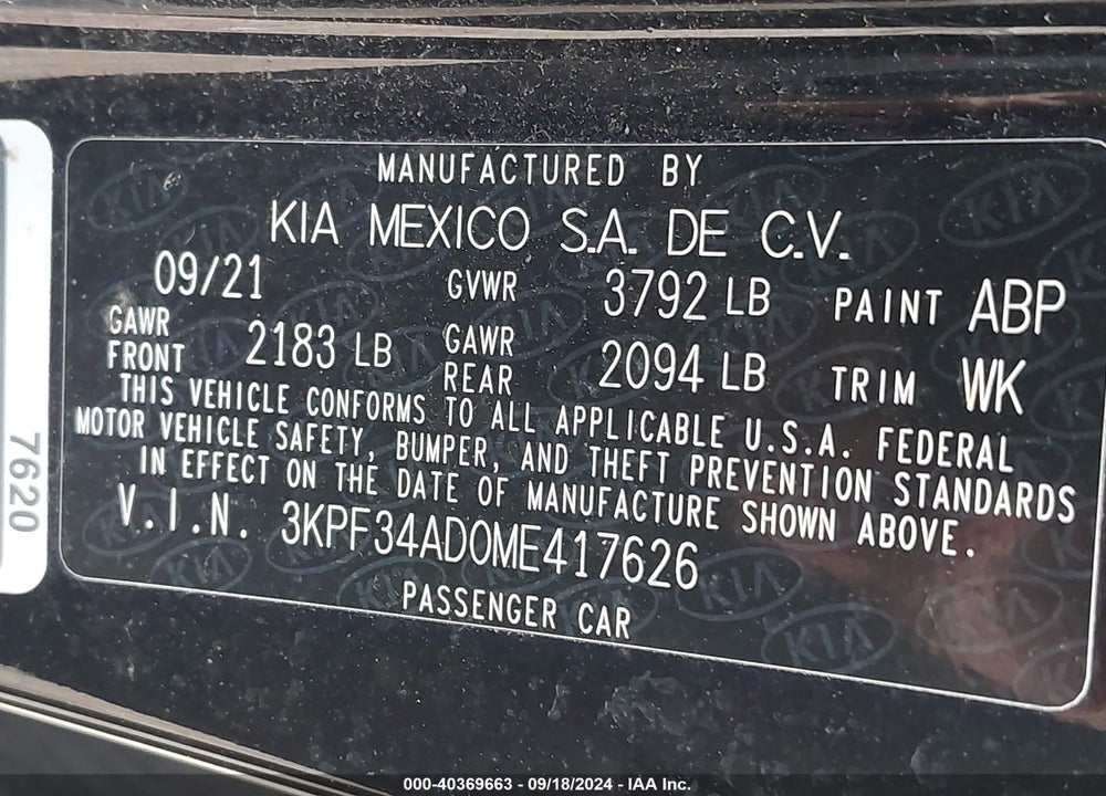 2021 KIA FORTE GT LINE VIN: 3KPF34AD0ME417626