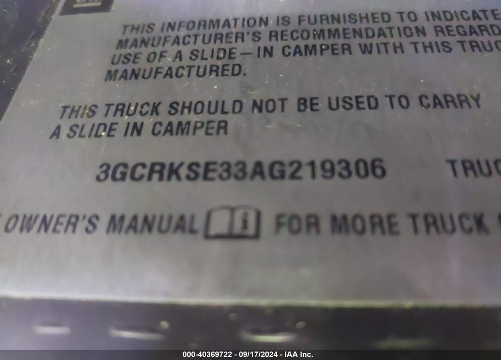 2010 CHEVROLET SILVERADO 1500 VIN: 3GCRKSE33AG219306