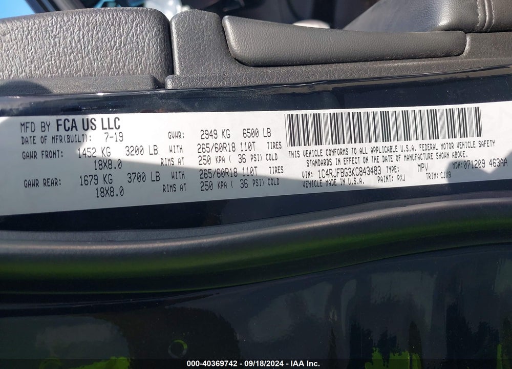 2019 JEEP GRAND CHEROKEE LIMITED 4X4 VIN: 1C4RJFBG3KC843483