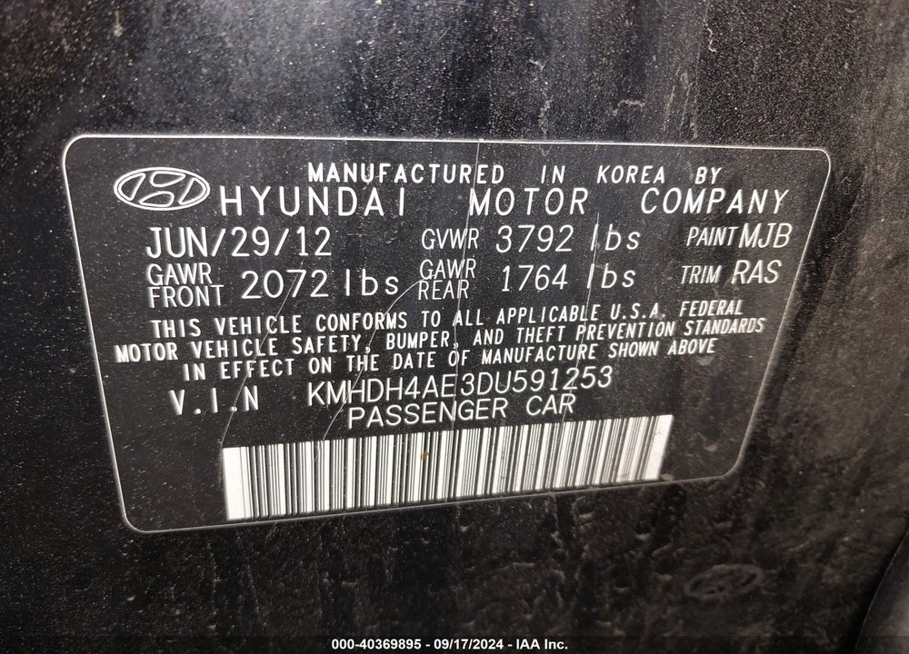 2013 HYUNDAI ELANTRA GLS VIN: KMHDH4AE3DU591253