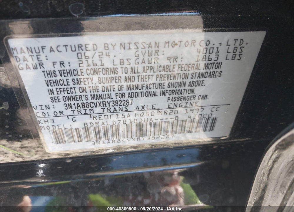2024 NISSAN SENTRA SV XTRONIC CVT VIN: 3N1AB8CVXRY382287