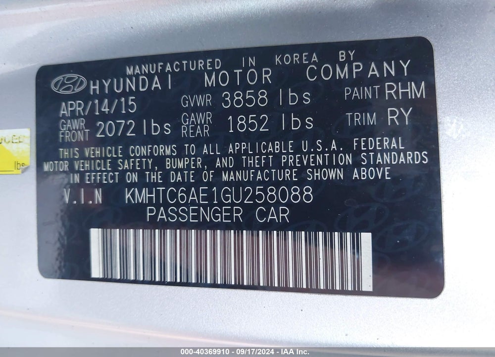 2016 HYUNDAI VELOSTER TURBO VIN: KMHTC6AE1GU258088