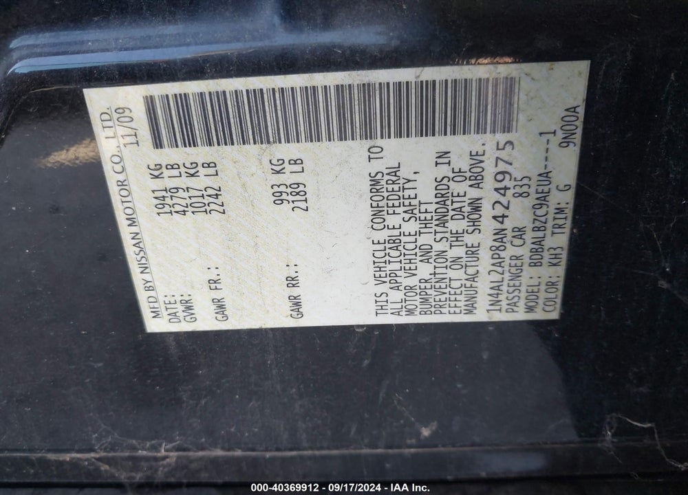 2010 NISSAN ALTIMA 2.5 S VIN: 1N4AL2AP8AN424975