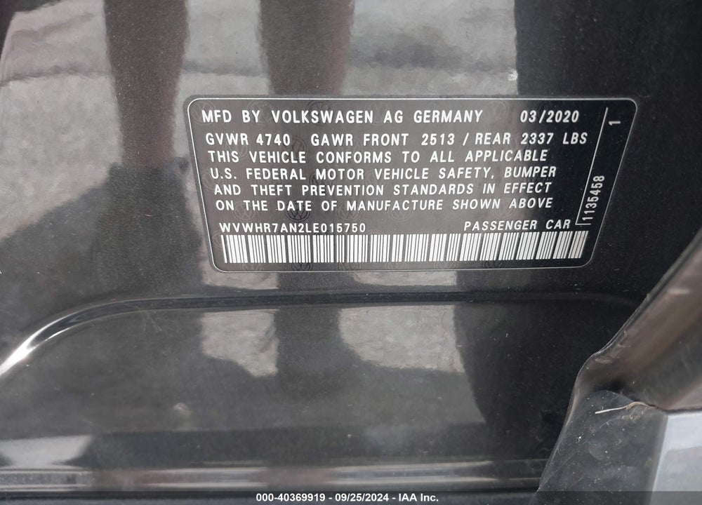 2020 VOLKSWAGEN ARTEON 2.0T SEL R-LINE VIN: WVWHR7AN2LE015750