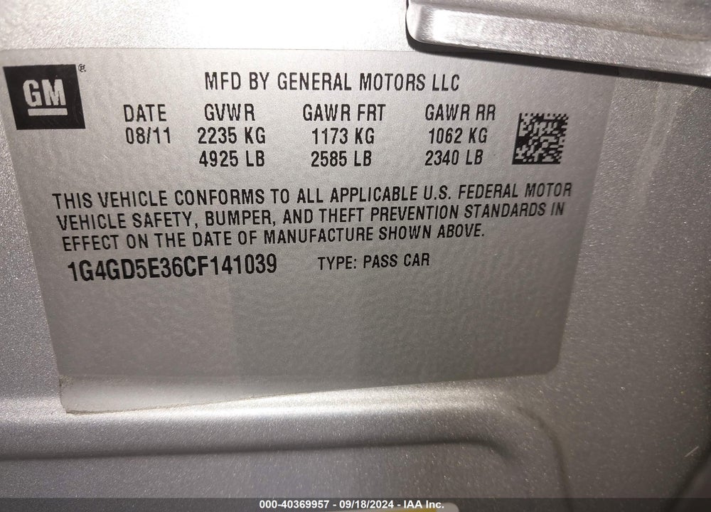 2012 BUICK LACROSSE PREMIUM 1 GROUP VIN: 1G4GD5E36CF141039