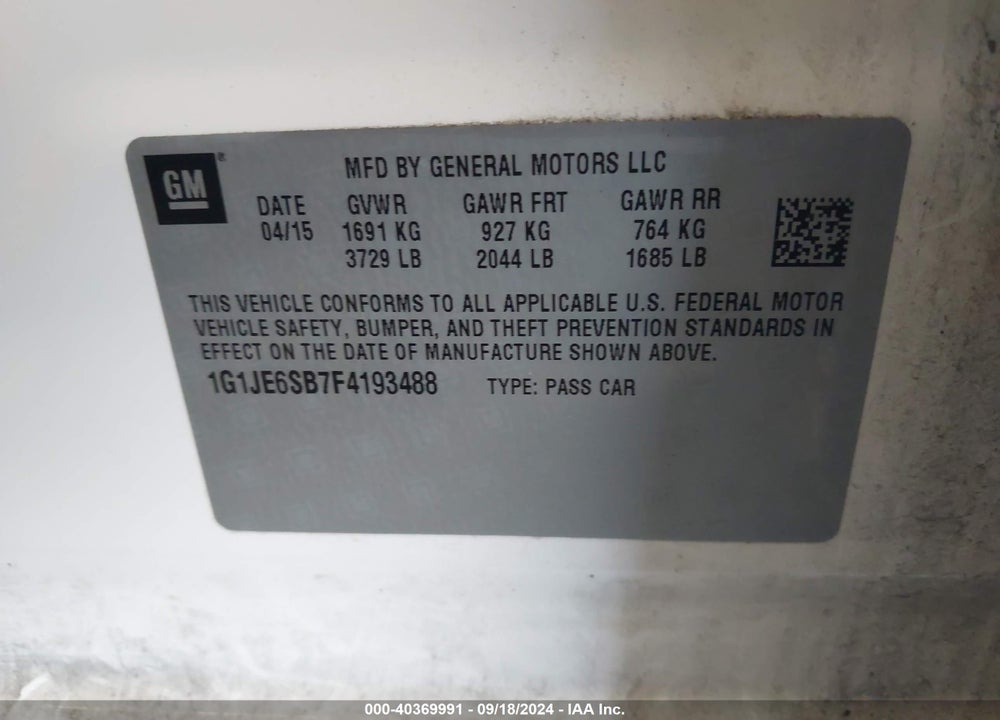 2015 CHEVROLET SONIC LTZ AUTO VIN: 1G1JE6SB7F4193488