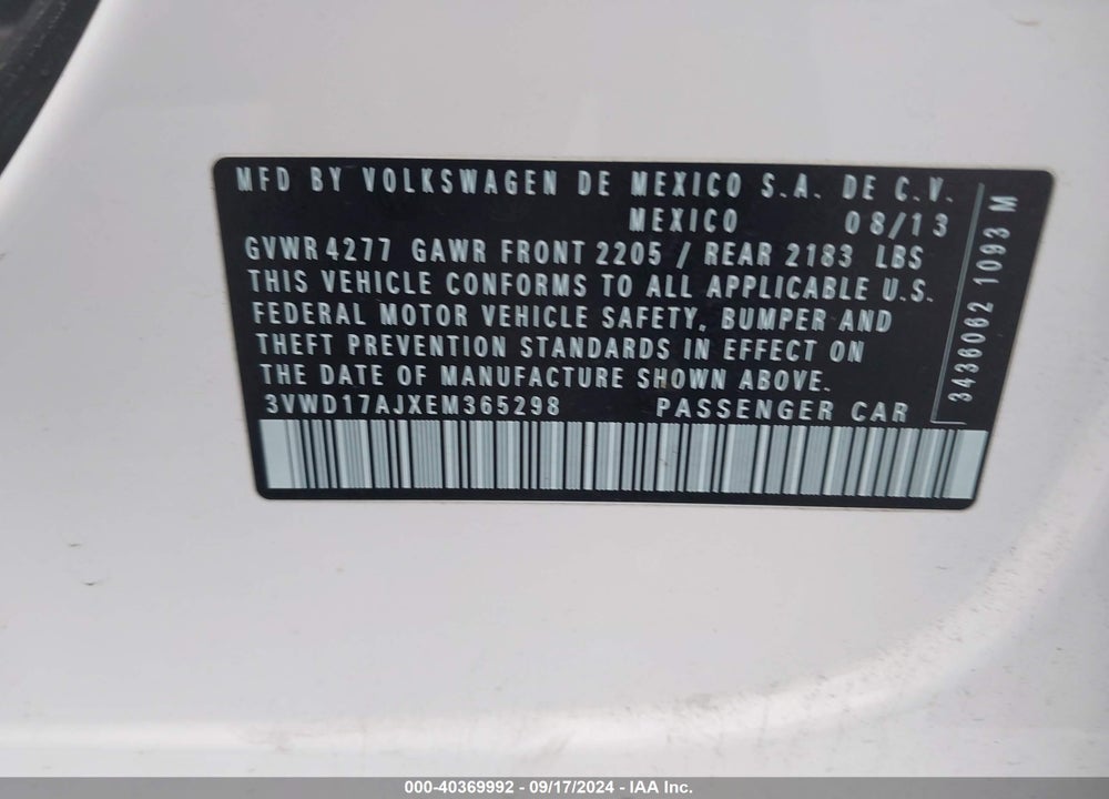 2014 VOLKSWAGEN JETTA 1.8T SE VIN: 3VWD17AJXEM365298