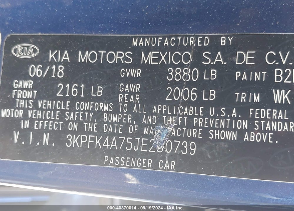 2018 KIA FORTE LX VIN: 3KPFK4A75JE280739
