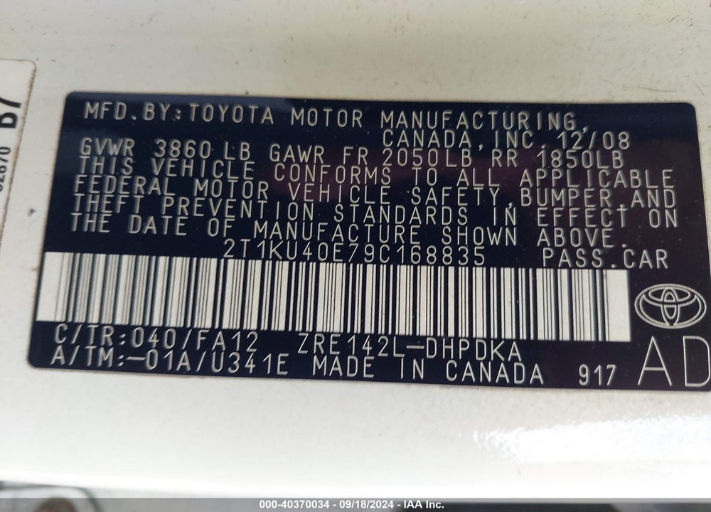 2009 TOYOTA MATRIX VIN: 2T1KU40E79C168835