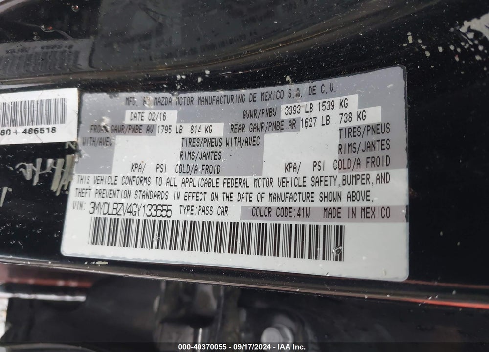 2016 SCION IA VIN: 3MYDLBZV4GY133655