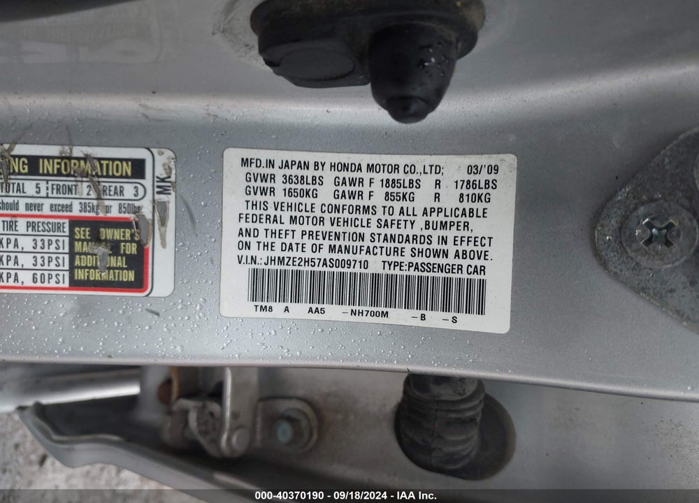 2010 HONDA INSIGHT LX VIN: JHMZE2H57AS009710