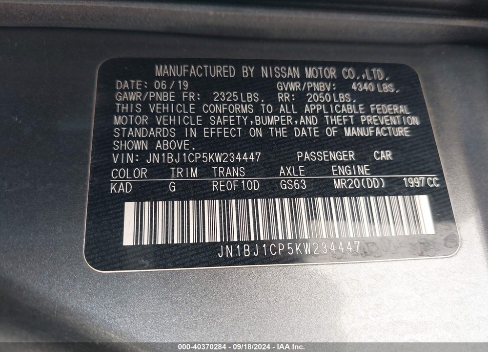 2019 NISSAN ROGUE SPORT SV VIN: JN1BJ1CP5KW234447