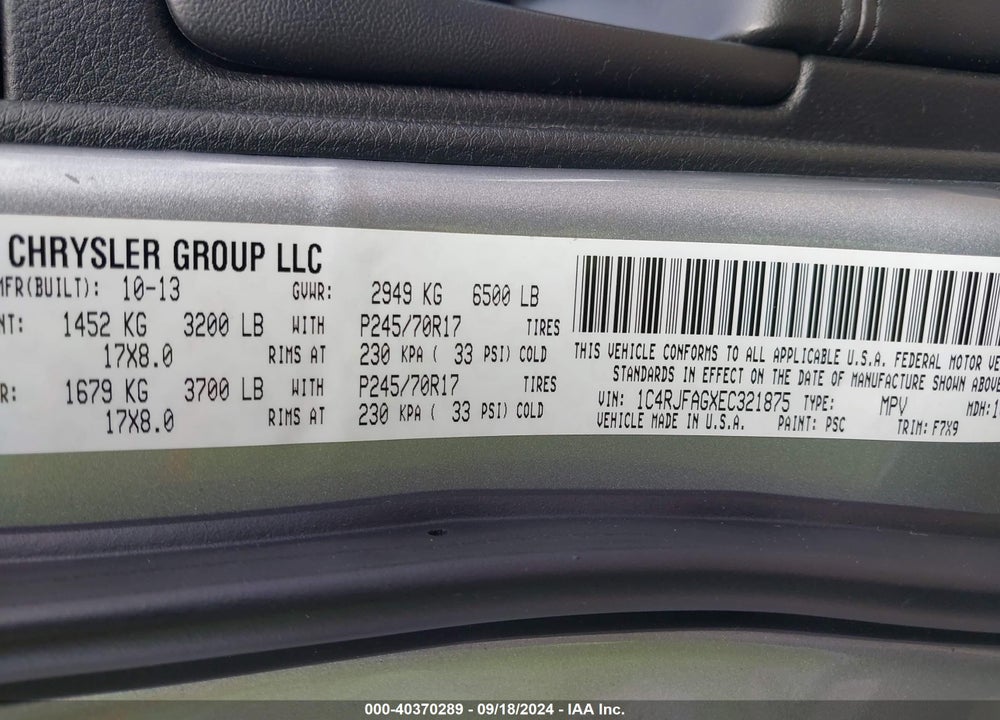 2014 JEEP GRAND CHEROKEE LAREDO VIN: 1C4RJFAGXEC321875