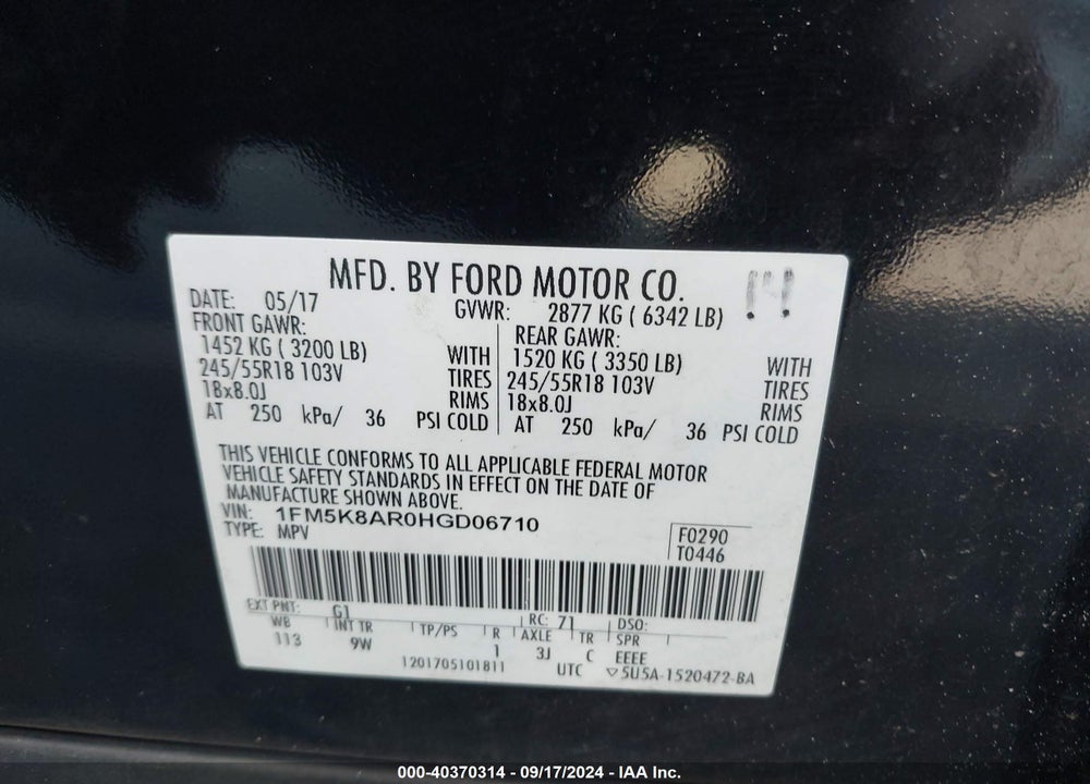 2017 FORD UTILITY POLICE INTERCEPTOR VIN: 1FM5K8AR0HGD06710