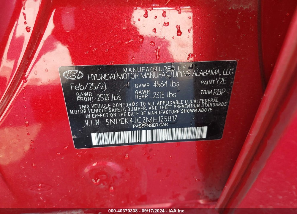 2021 HYUNDAI SONATA N LINE VIN: 5NPEK4JC2MH125817