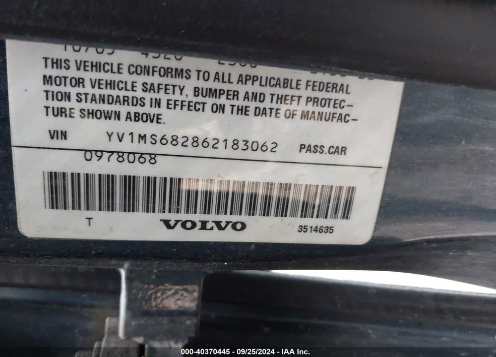 2006 VOLVO S40 T5 VIN: YV1MS682862183062
